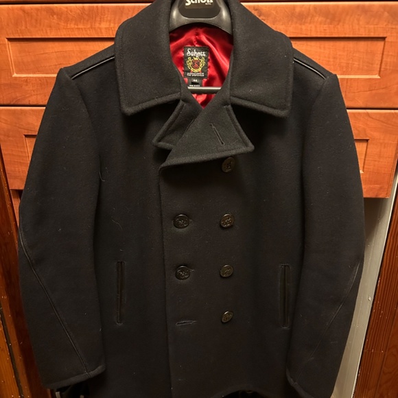 Schmitt NYC 740c Wool Leather Trim Pea Coat - Picture 2 of 6